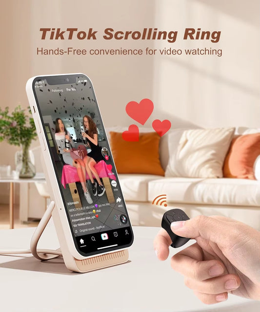 Tiktok Scrolling Ring Tiktok Remote Control Is Suitable for Iphone, Ipad Bluetooth Page Turning Ring Roller, Both Camera Shutter, Short Video and Music Remote Control Function, Compatible with Ios and Android Phones